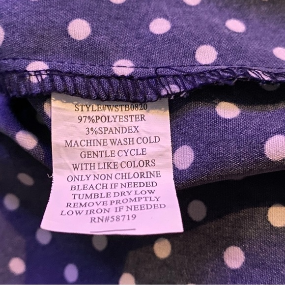 Notations 1X Top Shirt Navy Blue White Polka Dot Button Up Long Sleeve V Neck - Picture 6 of 6